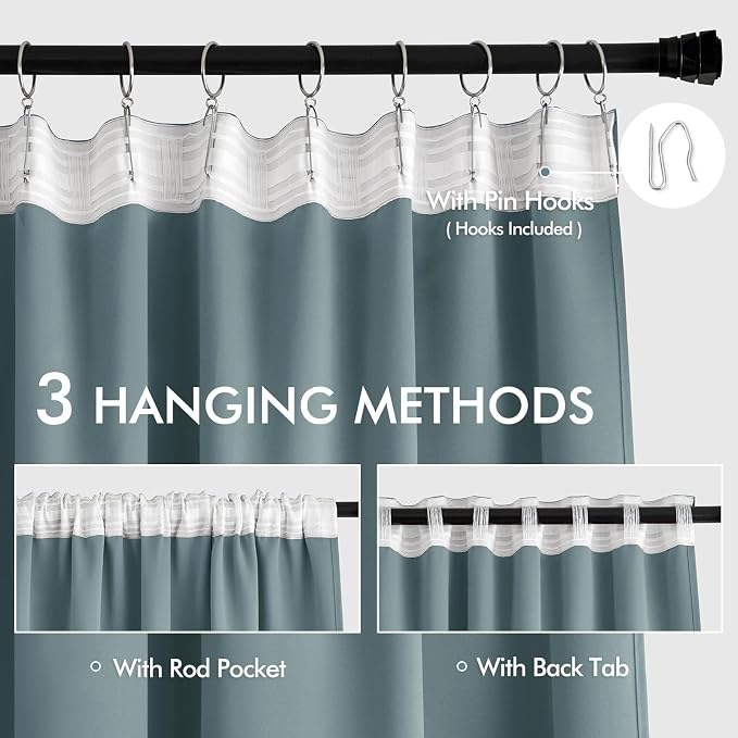 MIULEE Greyish Blue Back Tab Blackout Curtains 102 Inch Long 2 Panels Set
