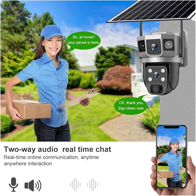 for Outdoor Camera Battery CCTV Monitor 4G SIM Card Network IP Security Pet Camera Motion Detection 3 Screen PTZ Camera(4G CCTV No Card)