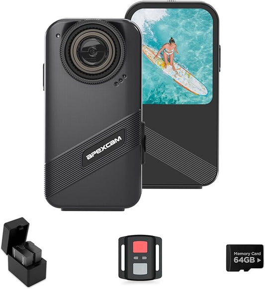 Apexcam K20 Action Camera 4K EIS Sports Camera 66FT Body Waterproof Camera Underwater Mini Action Cam, Touch Screen Helmet Camcorder WiFi with 64GB Card, 8XZoom, 2X1350mAh Batteries, Mount Kits