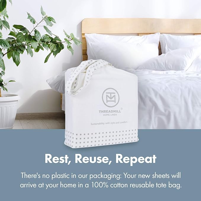 Threadmill 100% Cotton Sheets for Twin XL Size Bed - 600 Thread Count Twin XL Bed Sheets Set with 15” Deep Pocket - Damask Stripe Sateen Weave 3-Piece Bedding Set with Cooling Effect, Ivory