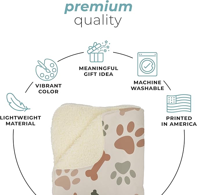 Cream Paw Print Fleece Pet Lightweight Blanket - 30" x 40" - Cute for Dogs - Gifts and Puppy Essentials - Printed in America
