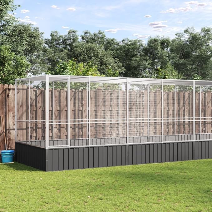 Large Metal Heavy Duty Walk-in Aviary Cage with Extension, Ample Activity Space Bird Cage with Lockable Door Also for Chickens and Rabbits, Silver 490.6"x81.5"x83.5" Steel,-523