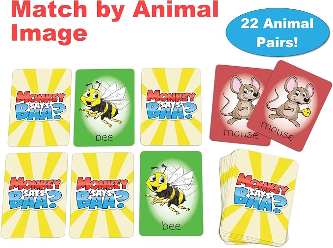 Monkey Says Baa? – Animal Matching Game for Kids Ages 4 and Up | Fun Preschool Learning Activities with Mimicked Animal Sounds & Charades for Sensory Play – Birthday Gift for Boys & Girls (Pack of 2)