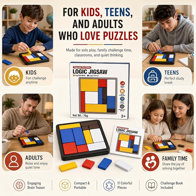2 Pack Logic Puzzle Brain Teaser Game for Kids and Adults, 2 Complete Sets with 88 Challenges Each, 4 Difficulty Levels, Portable Travel Brain Game, Screen-Free Learning by Sooshoom