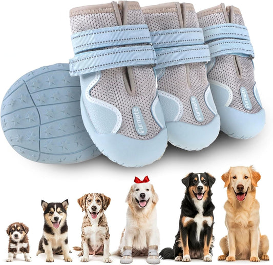 Dog Shoes for Large Small Medium Dogs, Breathable Mesh Dog Boots & Paw Protectors for Summer Hot Pavement Winter Snow, Waterproof Anti-Slip Dog Booties for Hiking Hardwood Floors(Blue-Beige6)