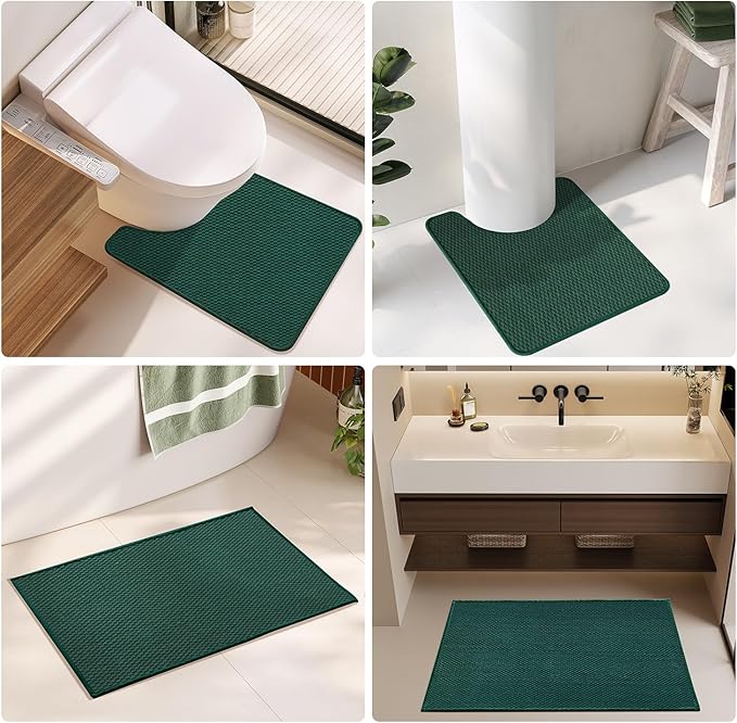Large Bathroom Rugs Non Slip Washable Bath Rugs Super Absorbent Bathroom Rug Thin Quick Dry Low Pile Bath Mats, Dark Green 36"x48"