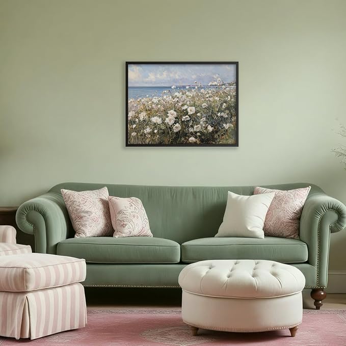 Nature Landscape Wall Art Coastal Wildflower Poster 12X16 inch Black Framed
