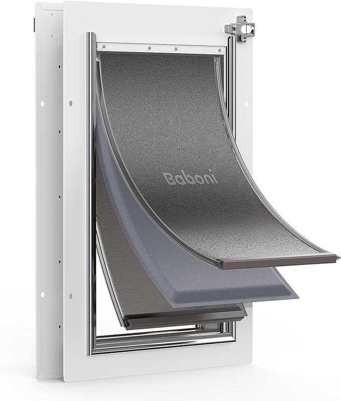 Baboni 3-Flaps Pet Door for Interior and Exterior Doors, Steel Frame and Telescoping Tunnel, Strong and Durable Dog Door (Pets Up to 40 Lb) -Medium