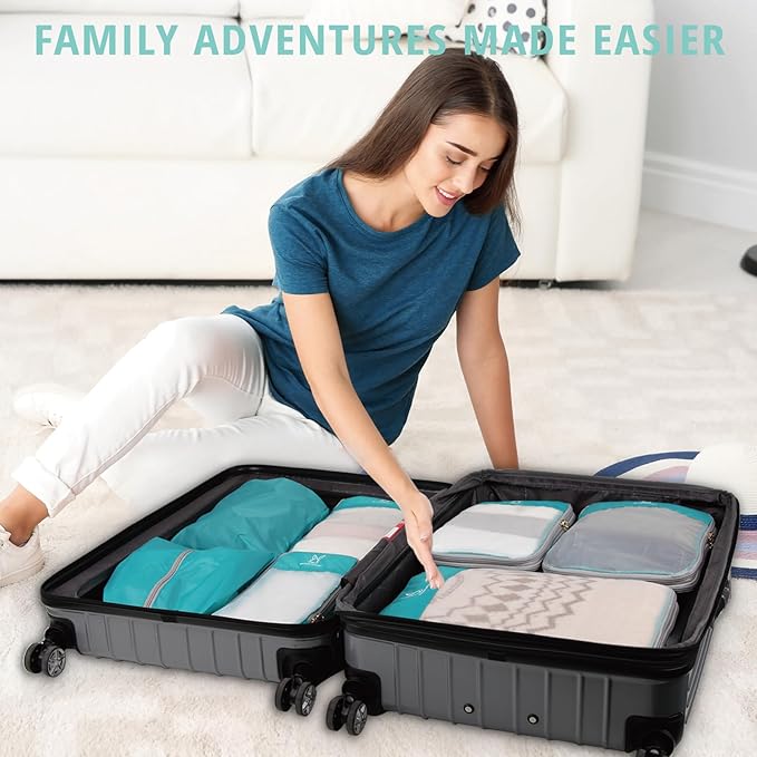 See Through Expandable Compression Packing Cubes, Mesh Travel Packing Cubes for Suitcases, Lightweight Organizers Bag Set for Travel Essentials for Luggage