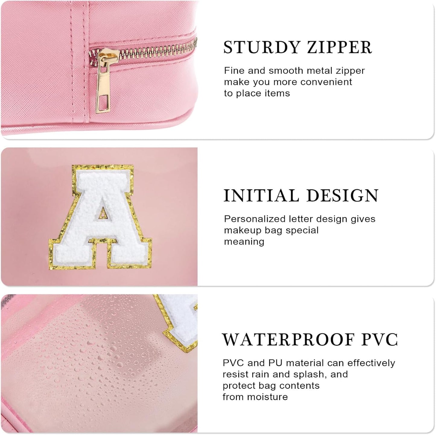 YOOLIFE Initial Birthday Gifts for Girls Kids Clear Makeup Bag Preppy Cosmetic Bags Organizer Travel Essentials Pink Gifts for Girls Teen Girlfriend Teacher Kids Birthday Gift Preppy Stuff M