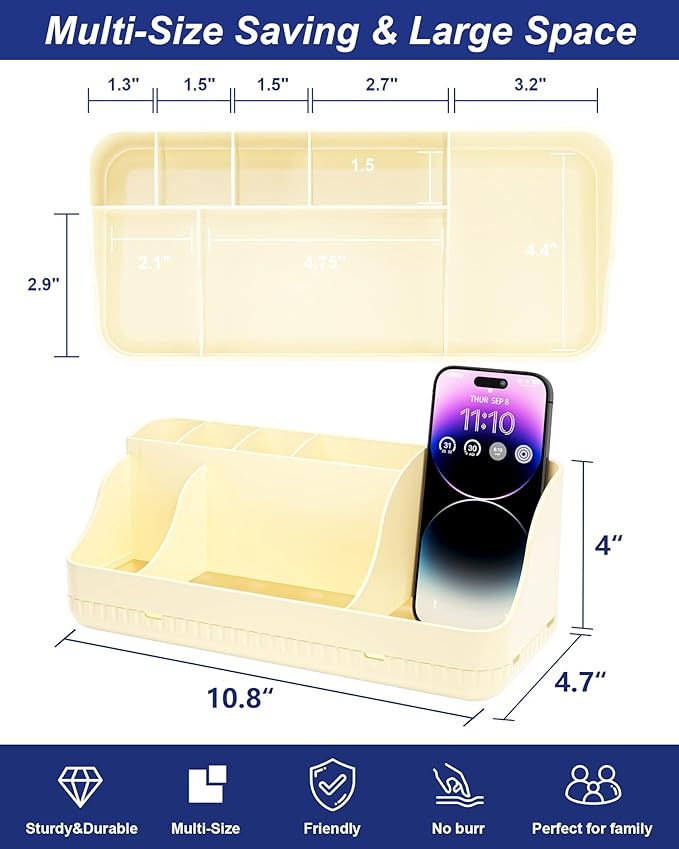 Bathroom Counter Organizer and Storage, 7 Slots Detachable Toothbrush Holders for Bathrooms, Anti-Slip Electric Toothbrush and Toothpaste Holder Countertop Vanity Organizer Accessories for Adults Kids