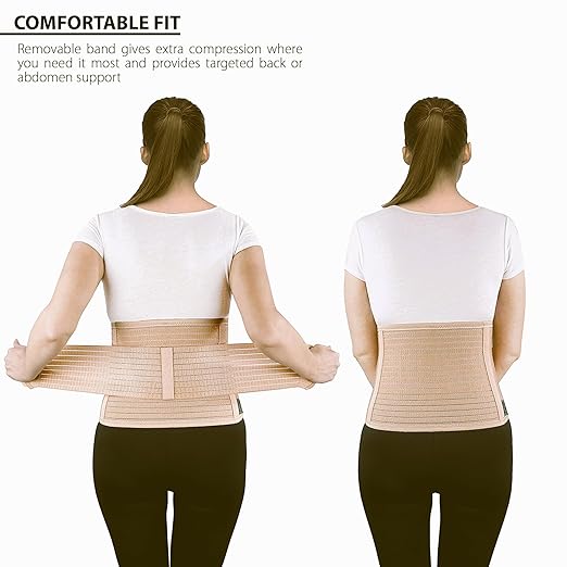 ORTONYX Ergonomic Abdominal Binder Waist and Lower Back Support Belt, Back Brace for Women & Men - Breathable, Elastic, With Extra Band - Beige XXL