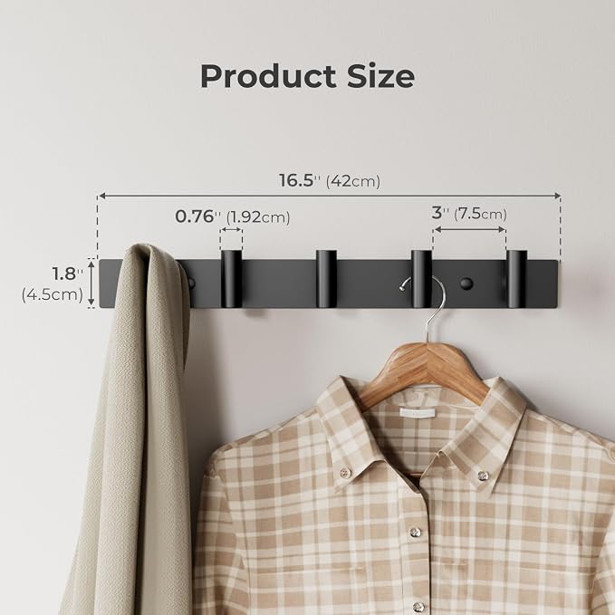 GWAAZXGZ Black Wall Mounted Coat Rack – 5 T-Shaped Pegs