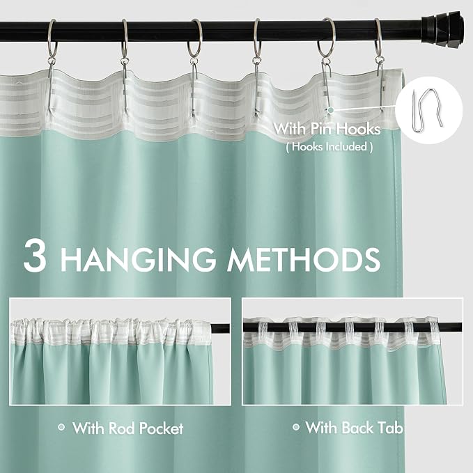 MIULEE Aqua Back Tab Blackout Curtains 90 Inches Long 2 Panels Set