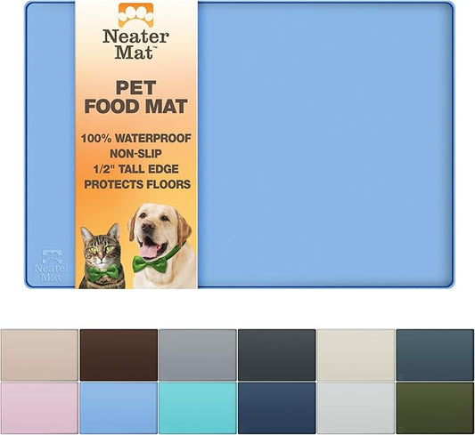 Neater Pet Brands Neater Mat Pet Mats for Food and Water, Cat & Dog Bowl Mat Waterproof Silicone, Feeding Tray, Dog Food Mats for Floors, Placemat w/Raised Edge for Under Bowls, 32" x 24", Light Blue