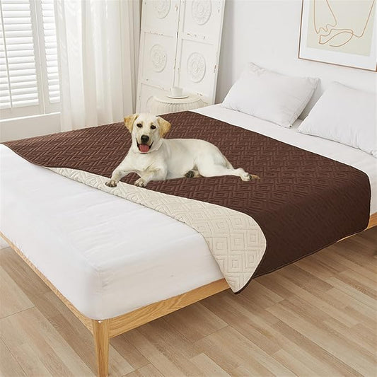 GIBZ Water Resistant Dog Bed Blanket Cover Large Anti Slip Pet Furniture Protector Washable Cat Quilted Mat for Couch, Coffee, 130x210cm