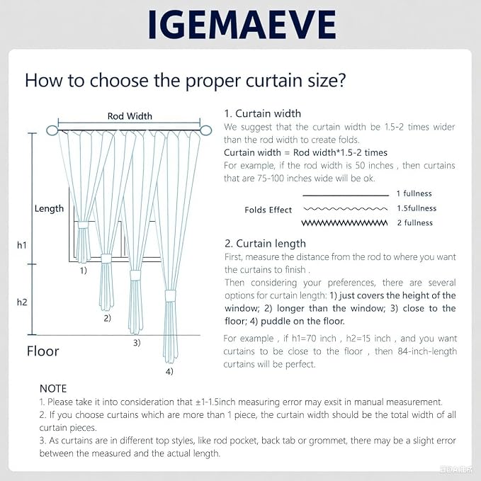 IGEMAEVE Black Out Curtains 84 Inch Long