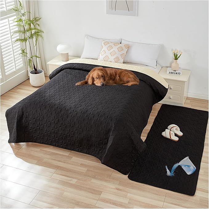 Waterproof Dog Bed Cover Pet Blanket, Soft Pet Couch Covers for Sofa Washable, Bed Couch Sofa Furniture Protector for Puppy Cat Kids (Black,100 * 127 CM)