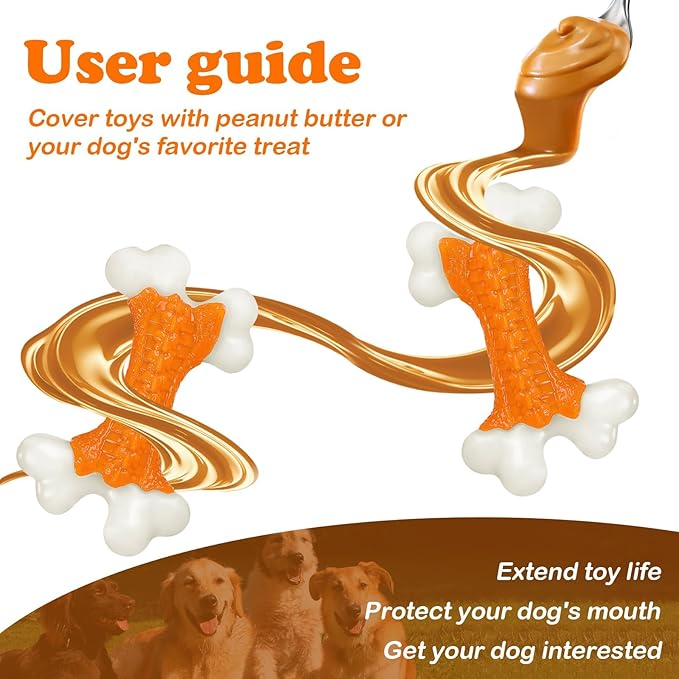 6-Pack Indestructible Dog Toys for Aggressive Chewers: Peanut Butter Flavored Hard Nylon Bone Chew Toys, Tough Dog Chew Toys, Dog Toys to Keep Them Busy for Medium Large Dogs, Orange