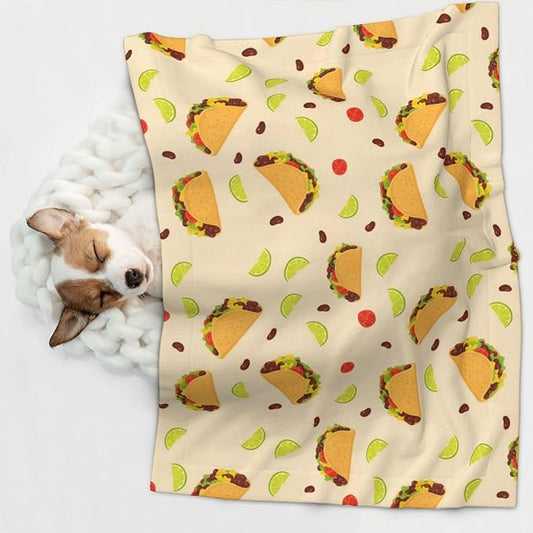 Pet Blanket for Car Rides Vet Visits, Mexican Taco, Two Sided Reversible Plush Design with Bumpy Dot Side Offers Comfort Home Piece On Go Travel