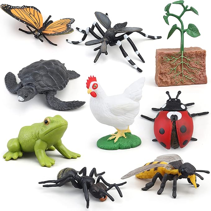Montessori Life Cycle Animal Figures with Flash Cards, Plastic Insects Monarch Butterfly Kit Caterpillar Toy for Kids, Realistic Animal Figurines (Butterfly)