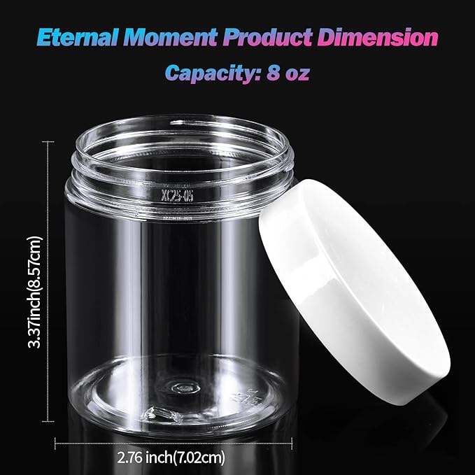 Eternal Moment 36 Pack 8 OZ Plastic Jars Round Clear Cosmetic Container Jars with White Lids, Perfect for Lotion, Slime，Cream, Ointments, Makeup, Eye Shadow, Samples, Pot, Travel Storage ﻿