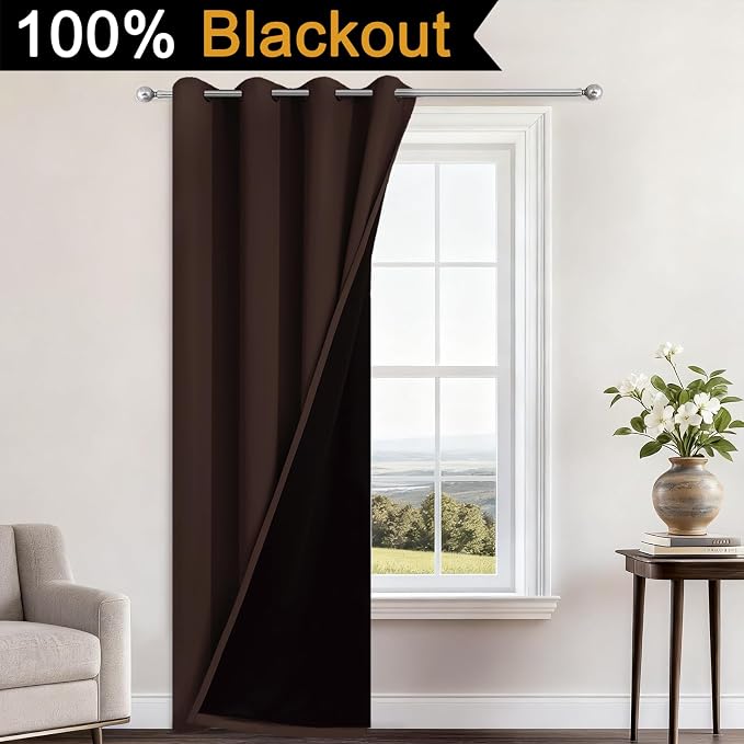 Yakamok 100% Blackout Curtains 96 Inches Long, 2 Thick Layers Heat and Full