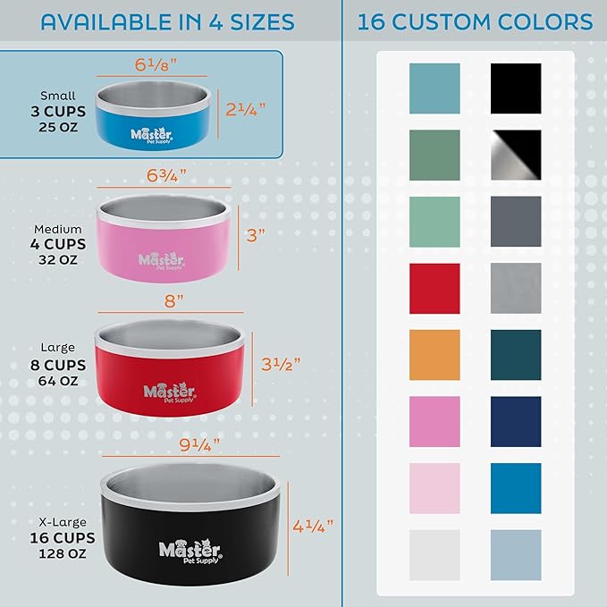 Master Pet Supply Stainless Steel Dog Bowls - 25 oz, Heavy Duty - Hyper Pink, Double Wall Extra-Thick Insulated, Non-Slip Pet Water Bowl for Dogs, Cats & Pets, Anti Rust Metal, Dish Washer Safe