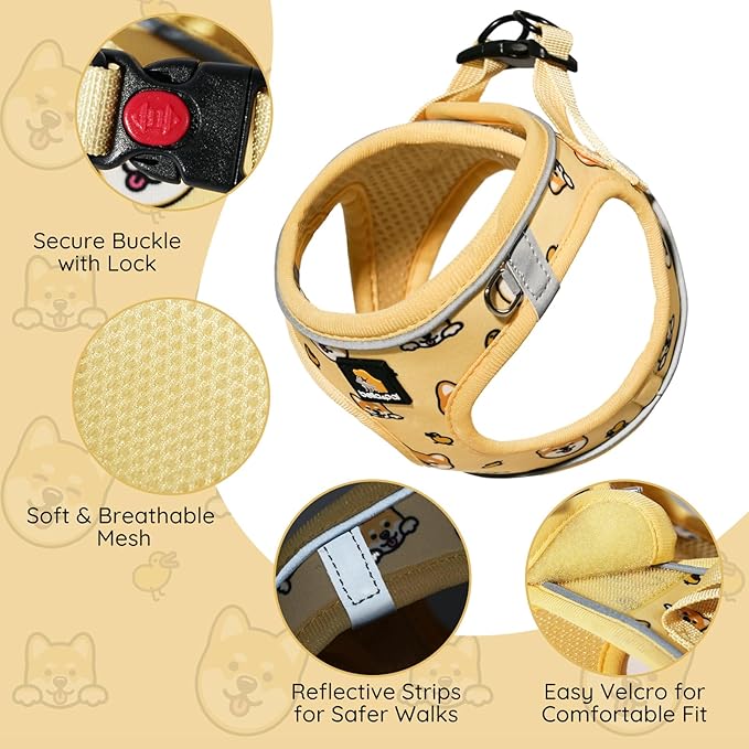 BELLA & PAL Step in Vest Harness for Small and Medium Dogs, No Pull Small Dog Harness with Leash Set, Comfortable Air Mesh Dog Vest Harness with Reflective Strip (Genki Shiba, XS)