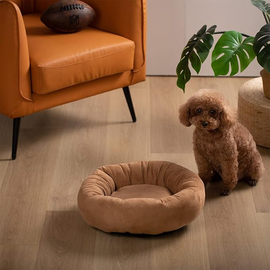 KASENTEX Round Dog Bed - Medium Dog Donut Bed, Anti-Slip, Machine Washable (Brown, 23x23 Inches)