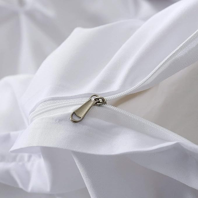 Pinch Pleated Duvet Cover Set 100% Brushed Microfiber 3PC Oversize Plus Size 128x120 Duvet Cover Set, Decorative Pinch Design White Duvet Cover with Matching Pillow Case