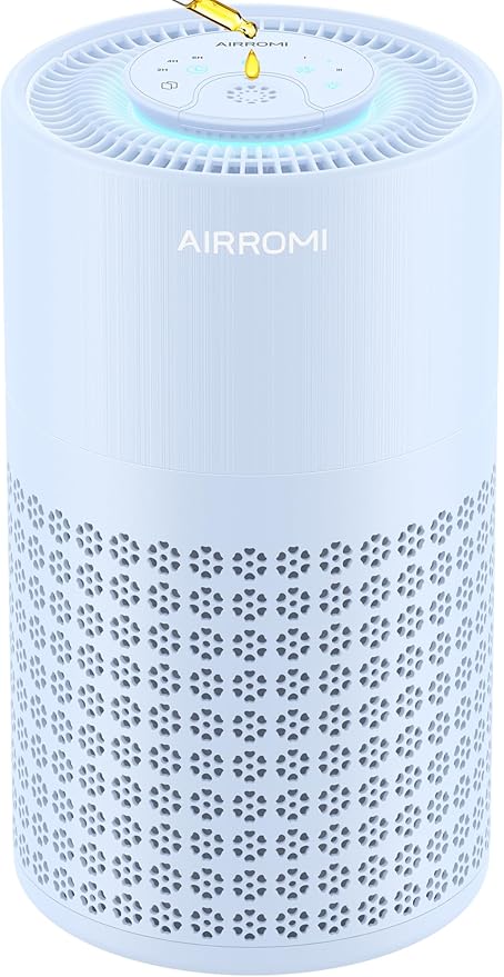 AIRROMI Air Purifier for Bedroom with HEPA 3-in-1 Filter, Pet Air Purifier for Home Cat Pee Smell, Covers Upto 990 Ft², Quiet 360° intake Air Cleaner for pet hair,allergies,Dust,Smoke A2001 Blue