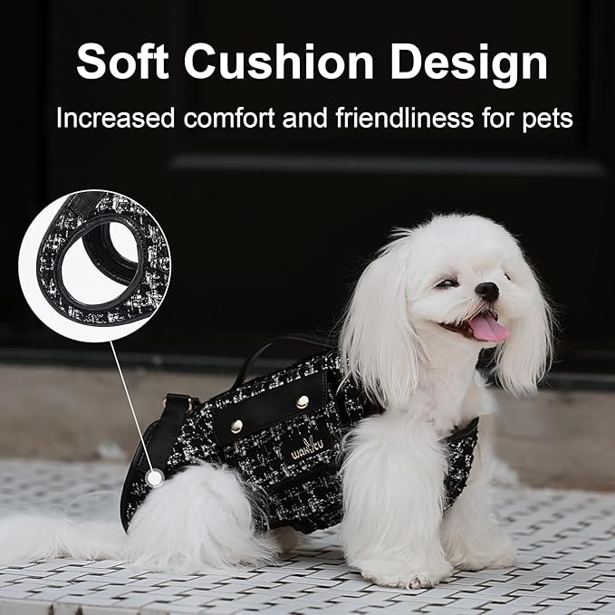 Dog Lift Harness Dog Carrier Dog VES Harness Adjustable Dog Leash with Small Puppy Treat Bag（Black,M）