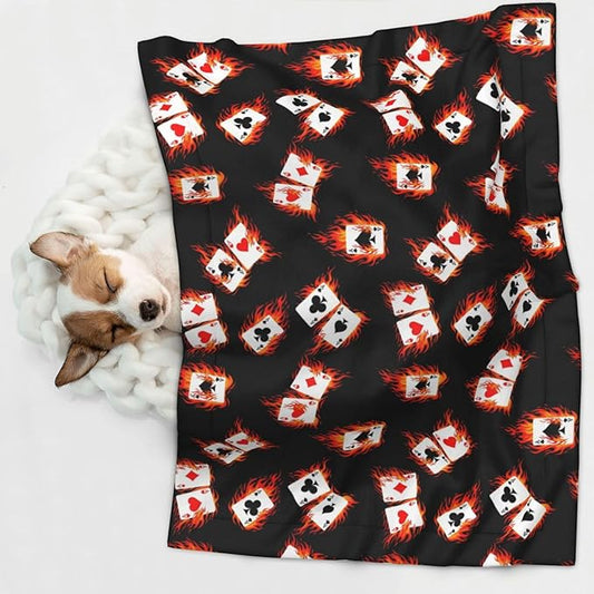 Reversible Pet Blanket for Easy Cleaning Maintenance, Poker Playing Cards, Double Sided Plush Dot Design Means Double Use Between Washes for Convenience