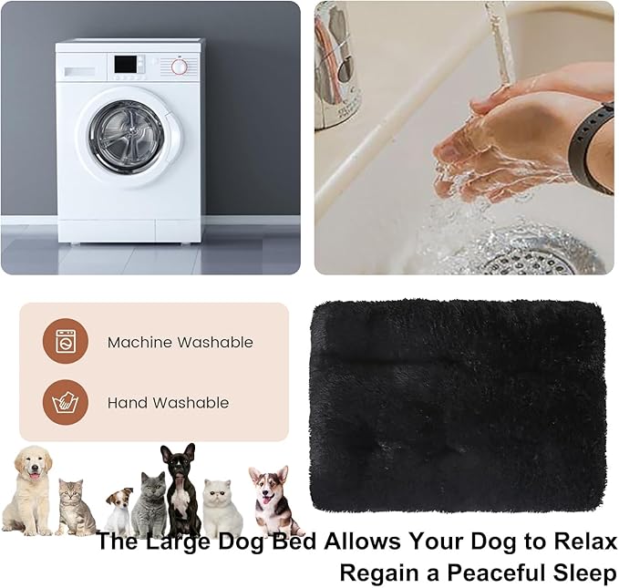 Dog Crate Mat, Dog Bed for Large Dogs, Comfy Fluffy Kennel Pad Anti-Slip for Dog beds & Furniture, Quilted Dog Bed for Pets for Medium/Small Dogs Cats (Color : Black, Size : 43x29)