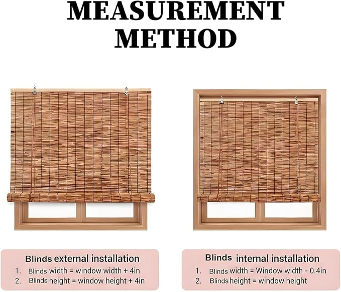 Blackout Bamboo Roller Shades for Outdoor Patio Reed Roll Up Blinds 24" 36" 48"
