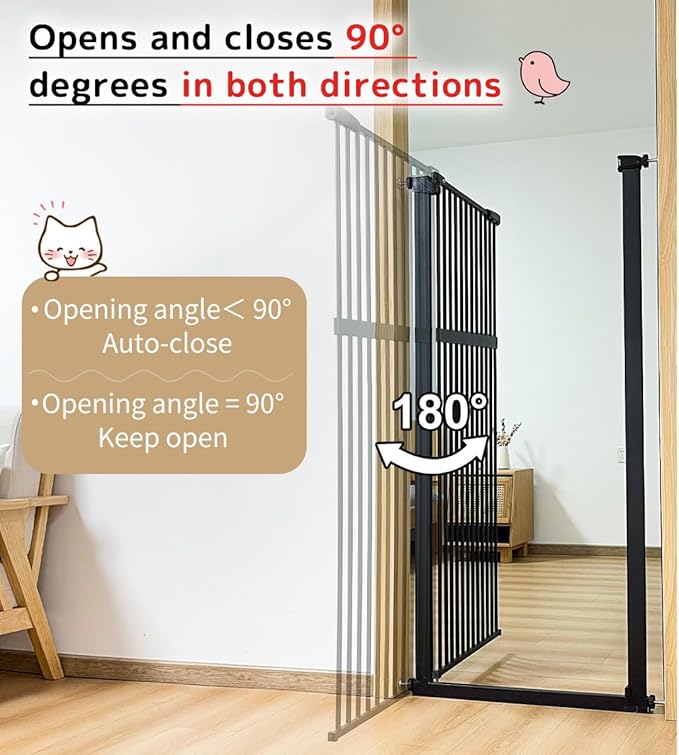 Lumizone Extra Tall Pet Gate 55.12" High Pressure Mounted 38.39"-59.24" Extra Wide (9 Sizes) 1.37" Gap for Cat Dog Stairs Doorway Hallway No Drilling Auto-Close (30.12"-59.24" W, Black)