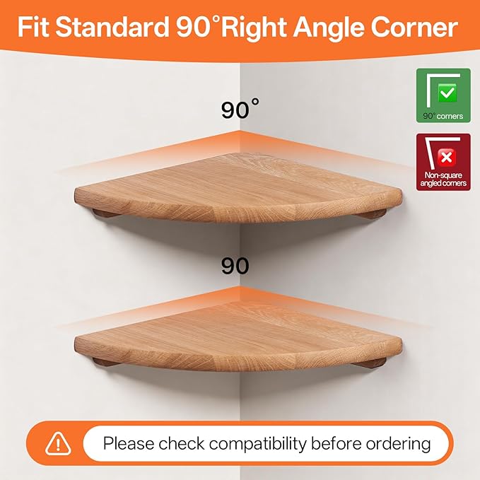 Gieanoo Corner Floating Shelf 7inch Solid Oak Wood Floating Corner Shelf