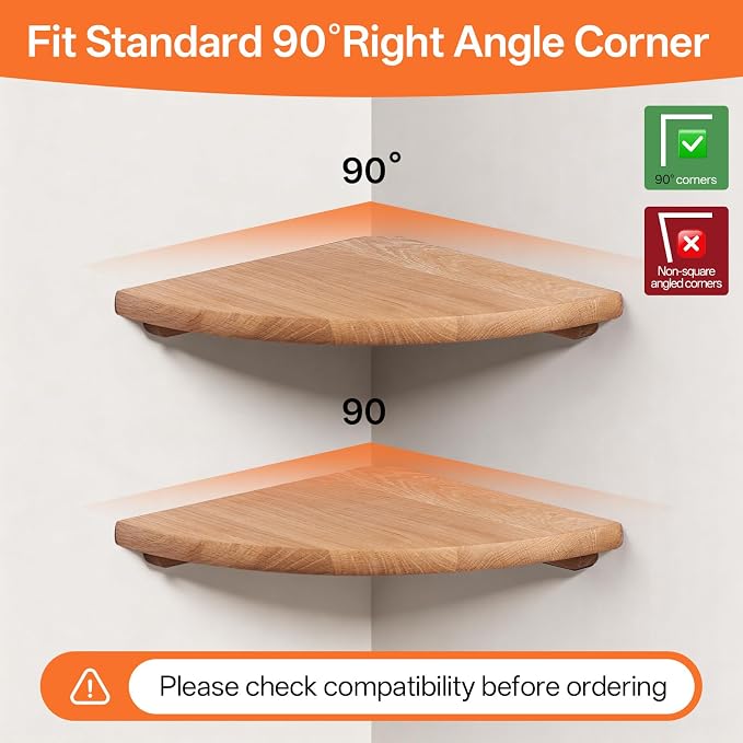 Gieanoo Corner Floating Shelf 10inch Solid Oak Wood Floating Corner Shelf