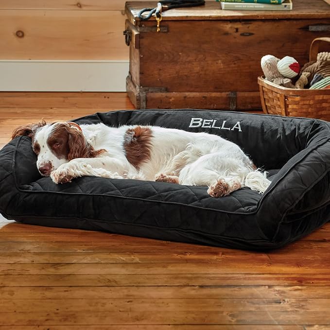 Orvis ComfortFill-Eco Bolster Dog Bed - Plush Rectangular Dog Beds with Three-Sided Bolster for Leaning, Slate - L