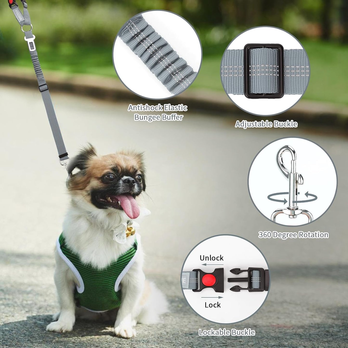 BWOGUE Pet Dog Cat Seat Belt Reflective Car Dog Headrest Restraint Leash Elastic Buffer Bungee Adjustable Tangle-Free Safety Leads Vehicle Seatbelt Harness for Small, Medium and Large Dogs (1 Pack)
