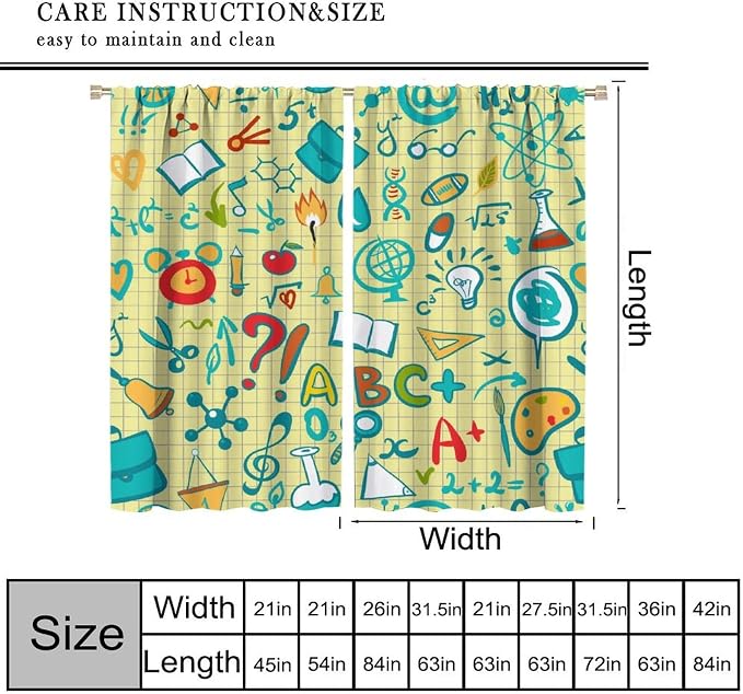 Science Physics Curtains, Abstract Math Chemistry Curtain Scientist Graffiti Print Window Treatments for Kids Teens Bedroom Living Room Set 2 Panels,42x54 Inches, Style-1