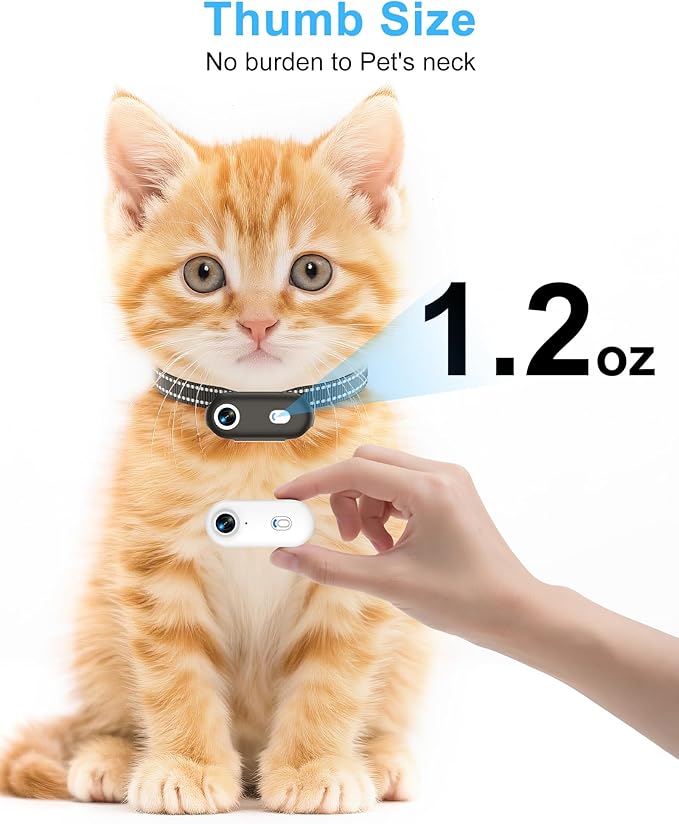 Dog & Cat Camera Collar with Phone APP, 1080P HD Video Recording, XS/M-Size Pet POV Cam for Dogs & Big Cats, Cordless Pet Collar Cameras with APP Viewing