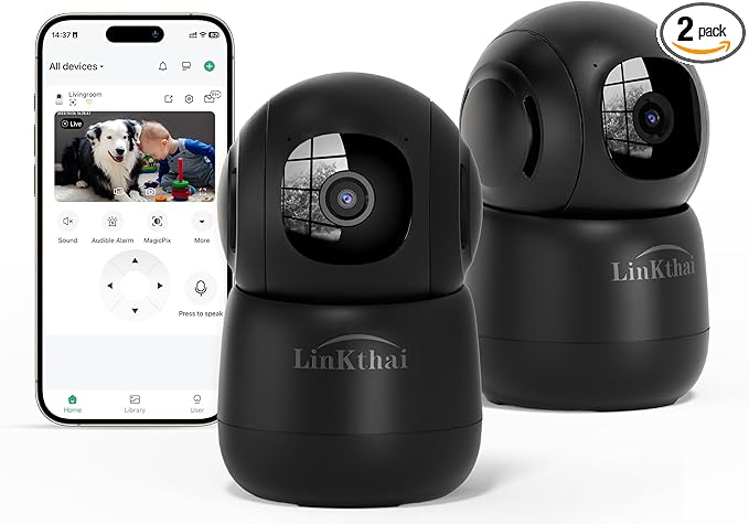 Pet Camera Indoor, Security Camera Wireless with 2k 360 Translation 90 Tilt Auto Tracking Motion Detection Night Vision Live Notice Schedule Share View, Pet Camera With Phone App 2.4GHz, 2 Pack