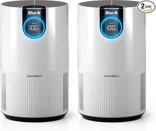 Shark Air Purifiers For Home Pets, 2 Pack, Allergies, Pet Hair, HEPA Air Filter, 500 Sq Ft, Small Room, Bedroom, Odor Eliminator Clean Sense, Captures 99.98% of Particles, Pet Dander, Fur, HP102PK2 (Renewed)