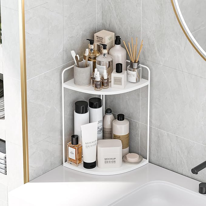 Forest Angle Bathroom Counter Organizer,Countertop Organizer,Vanity Organizers,Bathroom Storage,Bathroom Sink Caddy,Counter Shelf,Corner Counter,Corner Shelves(White)