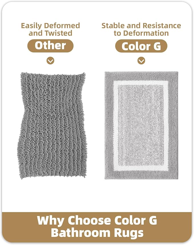 Color&Geometry Simple and Stylish Large Bath Mats for Bathroom Non Slip, 24"x36" Gray Bathroom Rugs, Absorbent, Soft, Washable, Microfiber Bath Rug Shower Mat