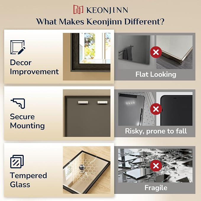 Keonjinn 55" x 30" Black Bathroom Vanity Mirror, Beveled Edge Tempered Glass