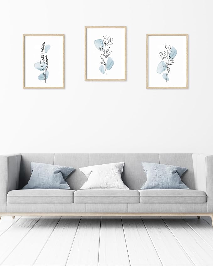 HesenDot Boho Art wall Décor, Botanical Print Set of 3, Abstract Line