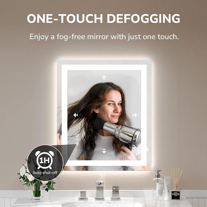 USHOWER LED Bathroom Mirror 24x32 Inch Tempered Glass